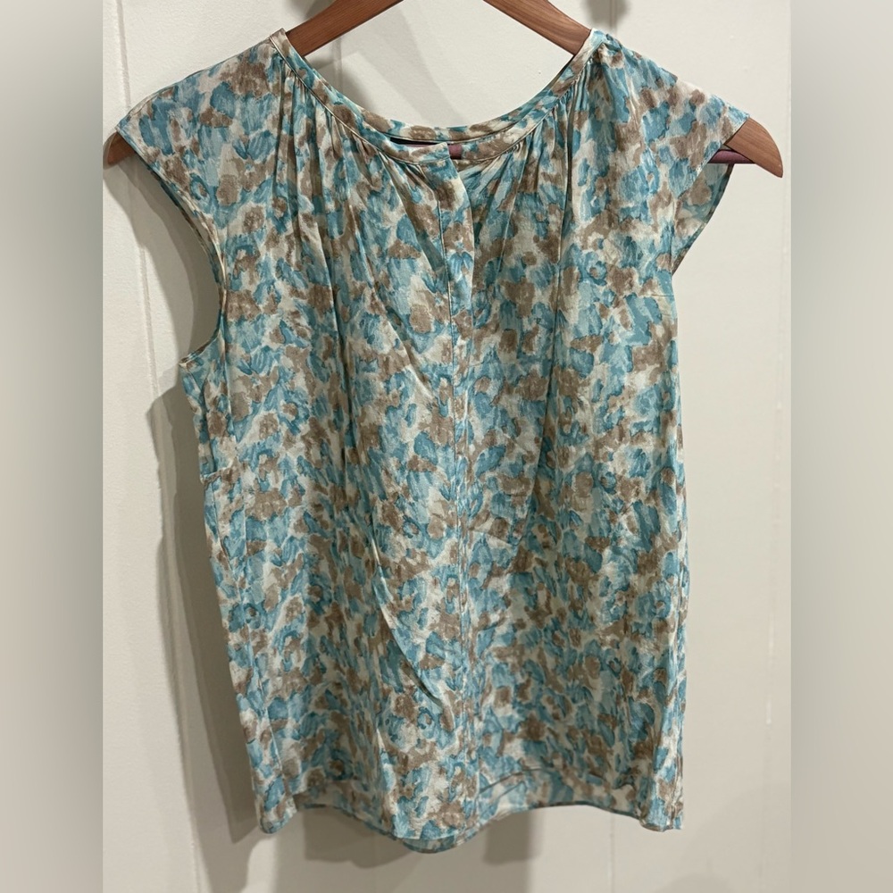 TALBOTS Silk sleeveless floral top 6p blue tan